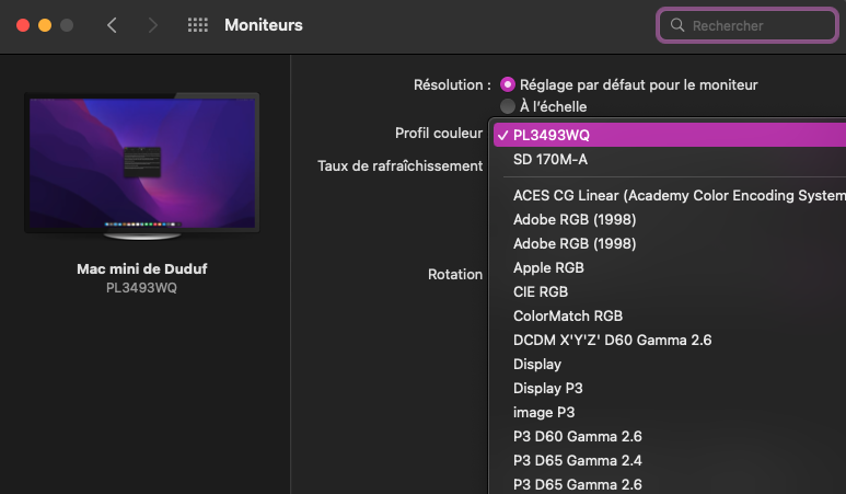 Screenshot of Mac profile options